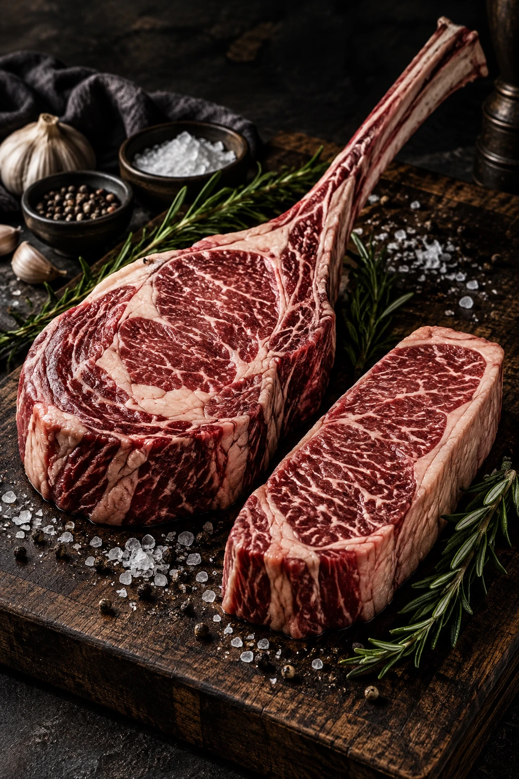 Cortes de res crudos: Tomahawk y New York